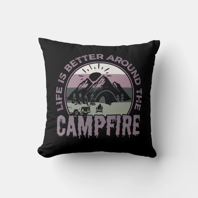 Das Leben ist besser um das Campfire Camping Gesch Kissen (Vorderseite)