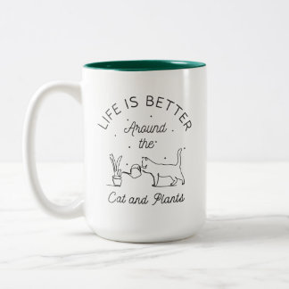 Das Leben ist besser um Katze und Pflanze herum Zweifarbige Tasse