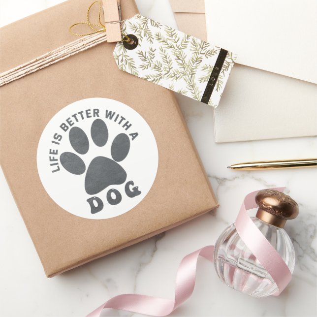 Das Leben ist besser, wenn ein Hund graue Textur h Runder Aufkleber (Schenken)