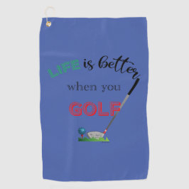 Das Leben ist besser, wenn man Golf spielt, blau,  Golfhandtuch