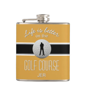 Das Leben ist besser Zitat Golfen Monogramm Gelb S Flachmann