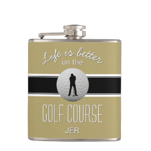 Das Leben ist besser Zitat Golfen Monogramm Gold S Flachmann