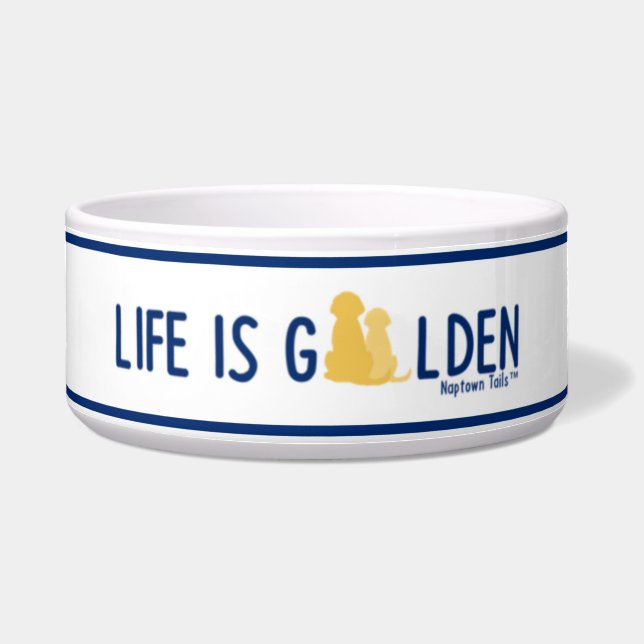 Das Leben ist die Goldene Keramik Dog Bowl - White Napf (Vorderseite)