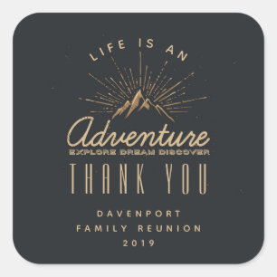 Das Leben ist ein Abenteuer Mountain Sunrochen Dan Quadratischer Aufkleber