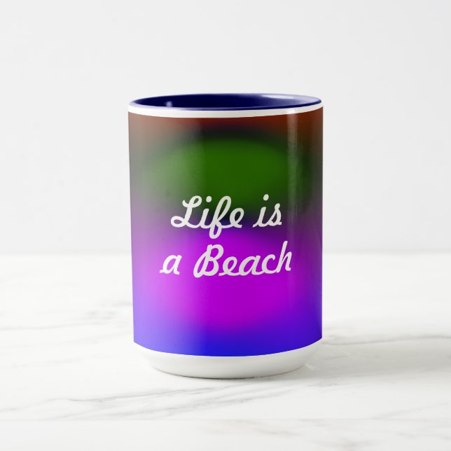 Das Leben ist ein Beach Neon Blue, Purple, Green & Tasse (Zentrum)