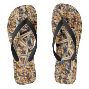 Das Leben ist ein Beach Seashells & Star Fish Somm Flip Flops