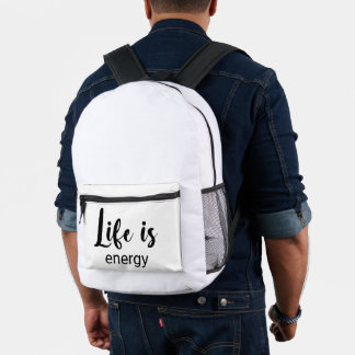 Das Leben ist ein energiesparender Schriftart, der Bedruckter Rucksack