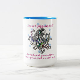 Das Leben ist ein Jonglierakt bunten Blumenoktopus Zweifarbige Tasse