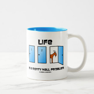 Das Leben ist ein Monty Hall Problem (drei Türen) Zweifarbige Tasse