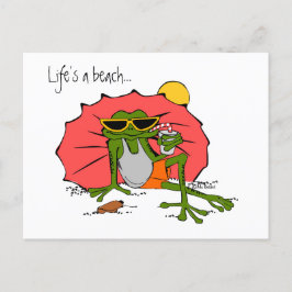 Das Leben ist ein Strand... Cartoon Frog am Strand Postkarte