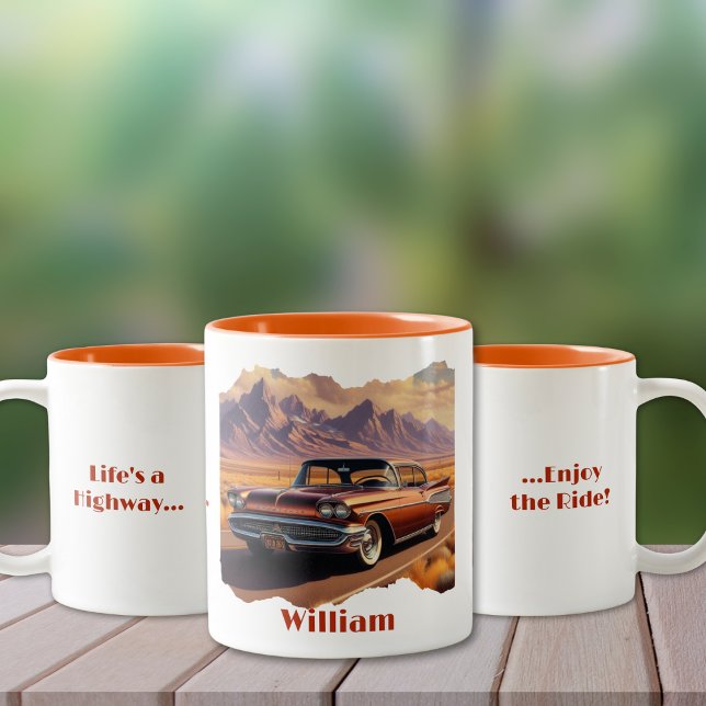 Das Leben ist eine Autobahn-Kaffee-Tasse Zweifarbige Tasse (Personalize to add names/dates. Customize to change text, color, style or remove text.)