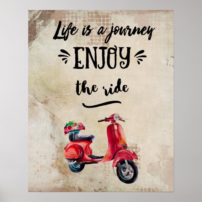 Das Leben ist eine Reise rot Moped Inspirierend Ty Poster (Vorne)