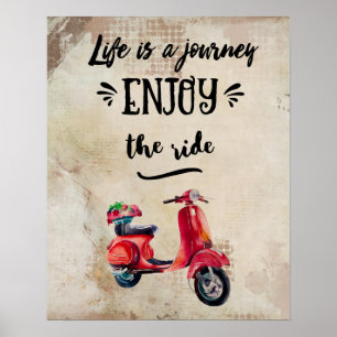 Das Leben ist eine Reise Rotes Moped Inspirierende Poster