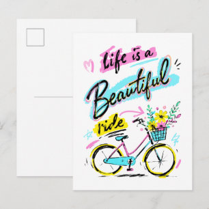 Das Leben ist eine schöne Reise Fahrrad Kunst Postkarte