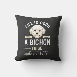 Das Leben ist gut Bichon Frise Hundeknochen Weiße Kissen