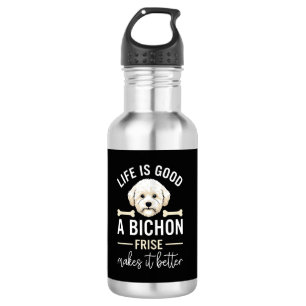 Das Leben ist gut Bichon Frise Hundeknochen weißes Edelstahlflasche