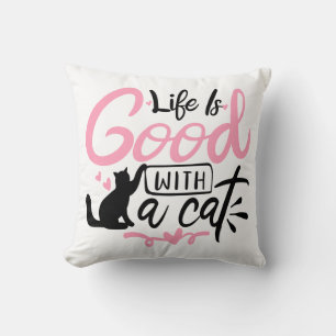 Das Leben ist Gut Kitten Kitty Geschenk Weiß Rosa  Kissen