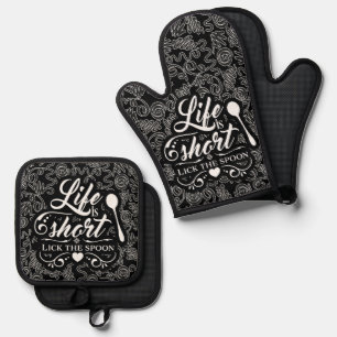 Das Leben ist Kurz Lick the Spoon Funny Black and Ofenhandschuh & Topflappen-Set