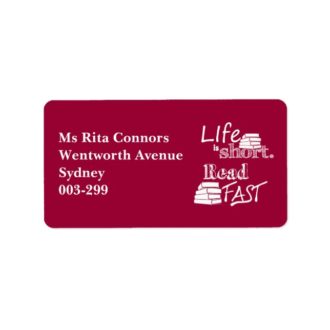Das Leben ist Kurz, schnell lesen Adressaufkleber (Vorne)