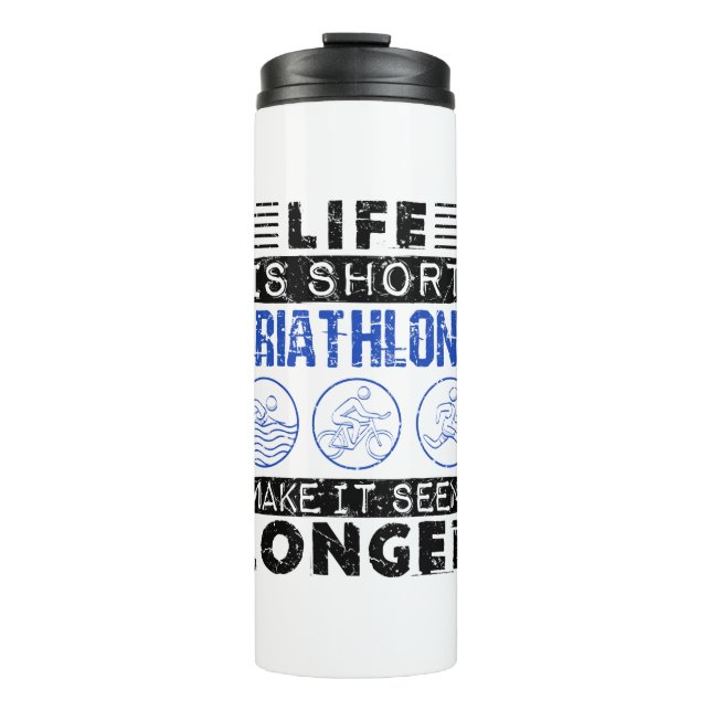 Das Leben ist Kurze Triathlons lassen es länger lu Thermosbecher (Vorderseite)