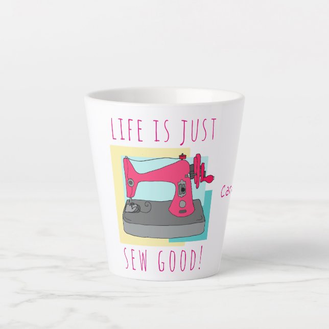 Das Leben ist nur gut nähen! Personalisiert. Milchtasse (Vorderseite)