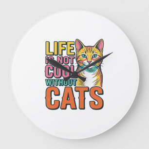Das Leben ist ohne Katzen nicht cool, Vintage-Katz Große Wanduhr