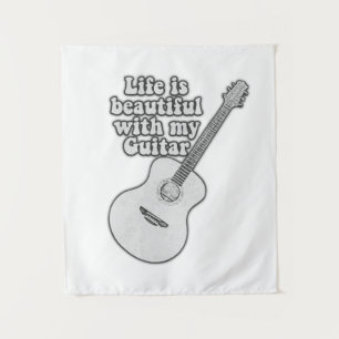 Das Leben ist schön mit meiner Gitarre. schwarz un Wandteppich
