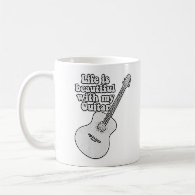 Das Leben ist schön mit meiner Gitarre. Schwarz-We Kaffeetasse (Links)