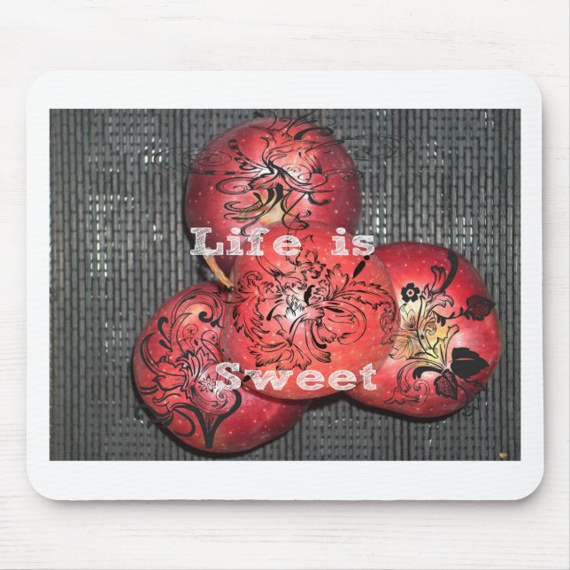 Das Leben ist süß: Design von Apple und Blumenmoti Mousepad (Vorne)