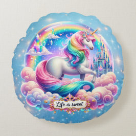 Das Leben ist süß Einhorn Regenbogen Schloss Kisse Rundes Kissen
