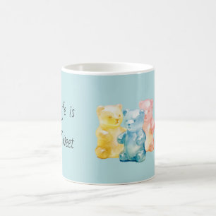 Das Leben ist süß Gelbe Blaue Rosa Gummibären Kaffeetasse