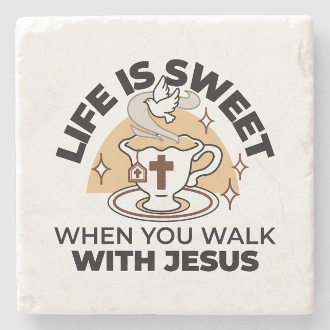 Das Leben ist süß mit Jesus - Christlicher Glaube  Steinuntersetzer (Vorderseite)