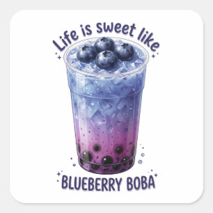 Das Leben ist süß wie Blueberry-Boba Quadratischer Aufkleber