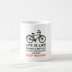 das Leben ist wie das Fahren Fahrrads, Wortkunst, Kaffeetasse