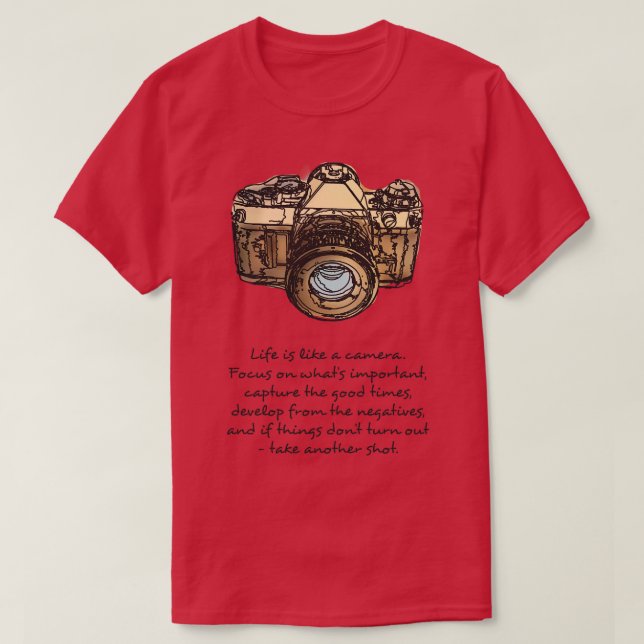 Das Leben ist wie ein Camera Zitat und Illustratio T-Shirt (Design vorne)