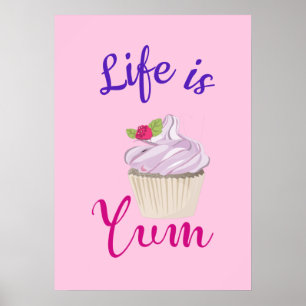 Das Leben ist Yum Dreamy Pink Cupcake Poster