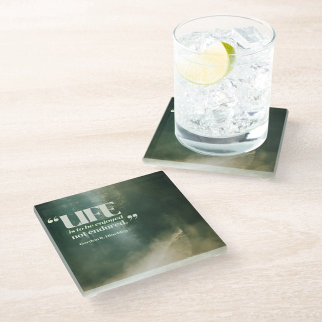 Das Leben ist zu genießen Glasuntersetzer (Schrägansicht)