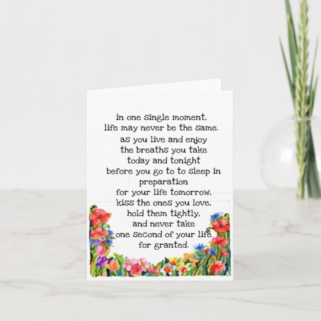 "Das Leben kann sich sofort ändern"+ Aquarellfarbe Dankeskarte (Vorderseite)