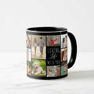 Das Leben mit dir lieben 14 Foto-Collage Schwarz Tasse