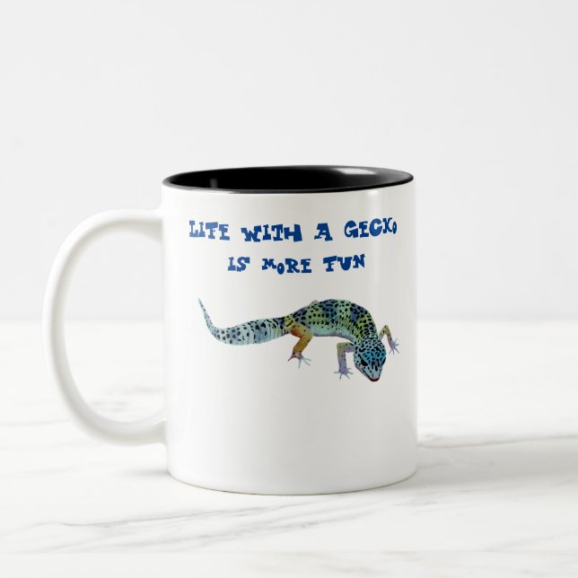 Das Leben mit einem Gecko macht mehr Spaß Zweifarbige Tasse (Links)