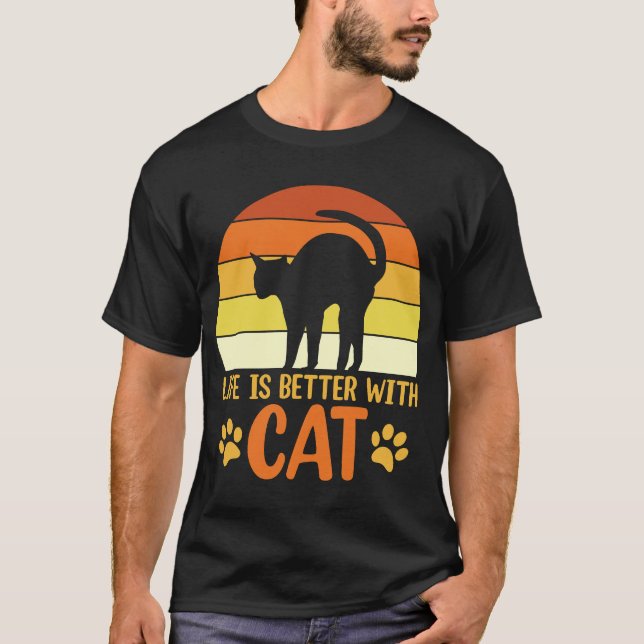 Das Leben mit Katze ist besser T-Shirt (Vorderseite)