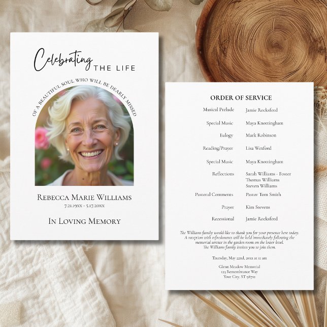 Das Leben Moderne Bogen-Foto Trauerfeier Programm (Celebrating The Life Modern Arch Photo Funeral Program)