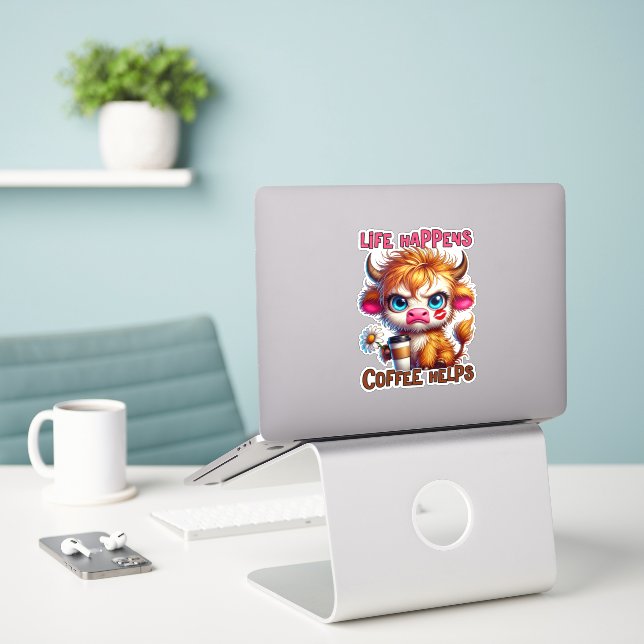 Das Leben passiert, Kaffee hilft  Aufkleber (Laptop auf Schreibtisch)