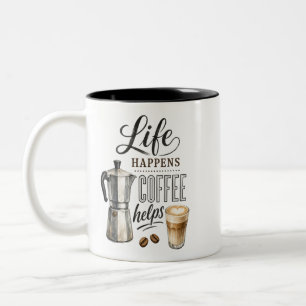 Das Leben passiert, Kaffee hilft Zweifarbige Tasse