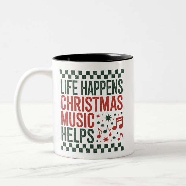 Das Leben passiert Weihnachtsmusik hilft Funny Ret Zweifarbige Tasse (Links)