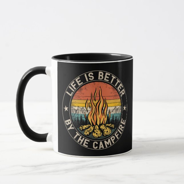 Das Leben wird besser durch das Campfire-Camping Tasse (Links)