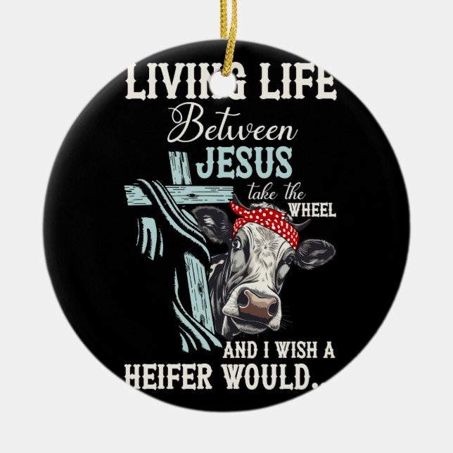 Das Leben zwischen Jesus nimmt das Rad, das ich mi Keramik Ornament (Vorne)