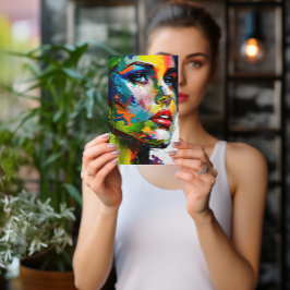 Das lebendige Marketing der Frau mit Postkarten