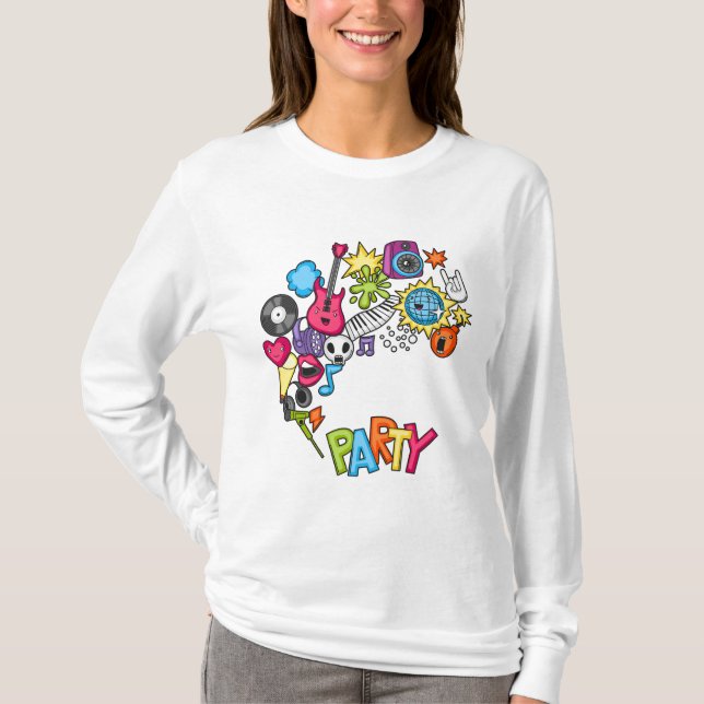 Das lebendige Party Kawaii Doodle Art T-Shirt (Vorderseite)