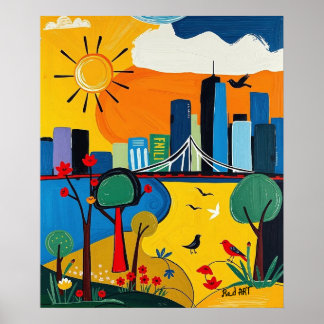Das lebendige Stadtbild verbindet Stadt und Natur Poster